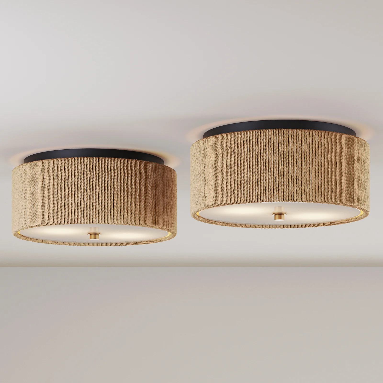 Luminária de Teto Flush Mount com Abajur de Capim Marinho (Conjunto com 2)